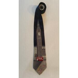 Elegance London Silk Hand Made Necktie Big Ben & Double Decker Bus  3.75" x 61”